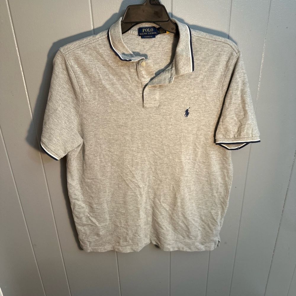 Polo by Ralph Lauren Light Gray Polo with Navy Trim